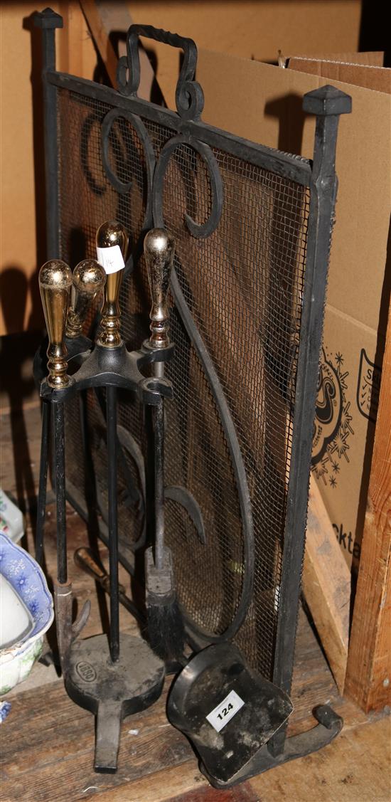 Metal fire screen & tools